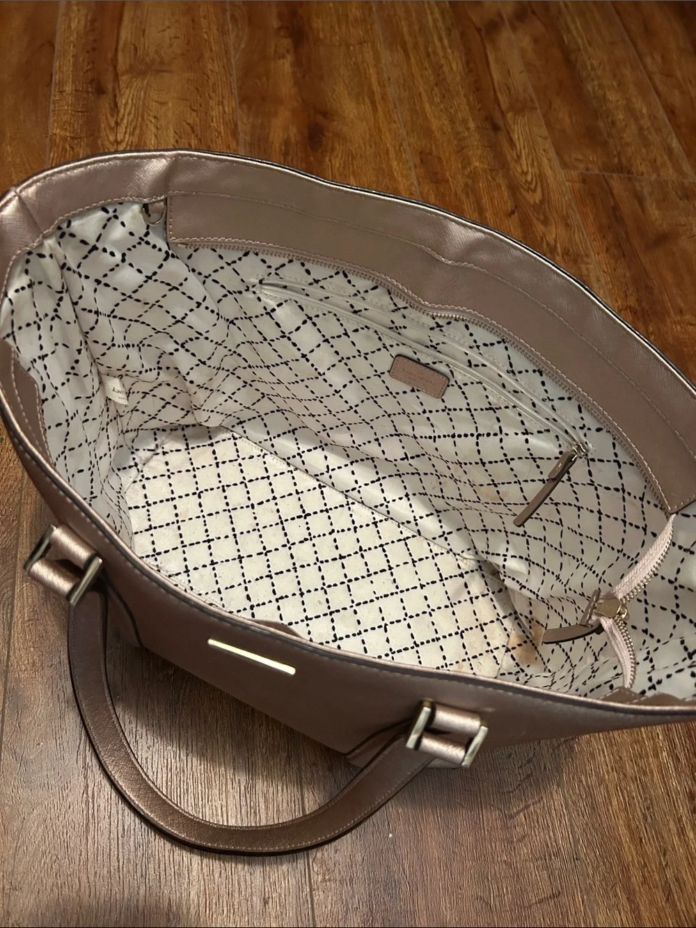kate spade bronze metallic tote with gold-tone plaque